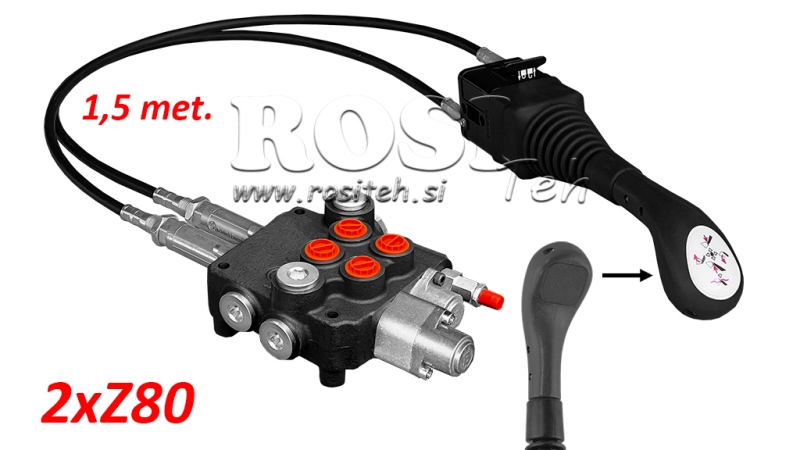 JOYSTICK ZONDER KNOP MET VLECHT 1.5 M EN HYDRAULISCHE KLEP 2XP80 L.+ VLOEIEND