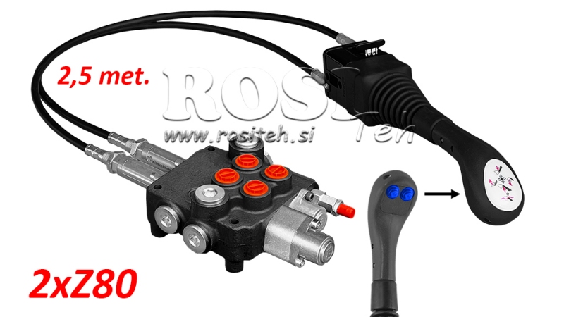 JOYSTICK 2X KNOP MET KABEL 2.5 M EN HYDRAULISCHE KLEP 2XZ80 L.+ VLOEIEND