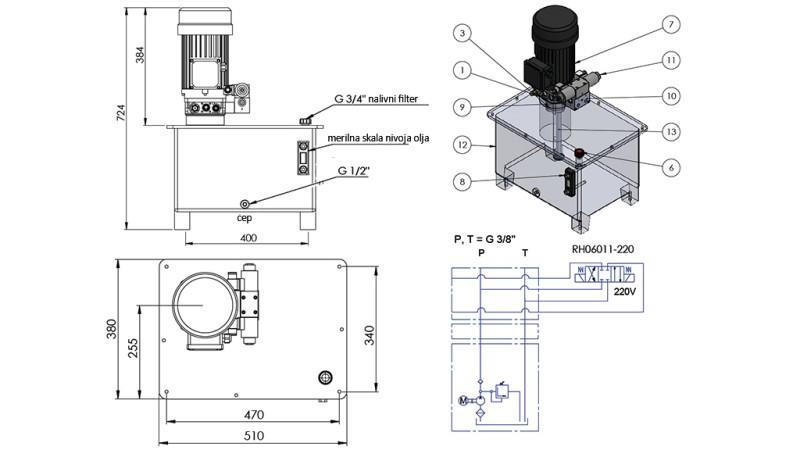 MINI HYDRAULISCH AGGREGAT 380V AC (4 kW) - 8 cc - 12 lit/min - tank 40 lit