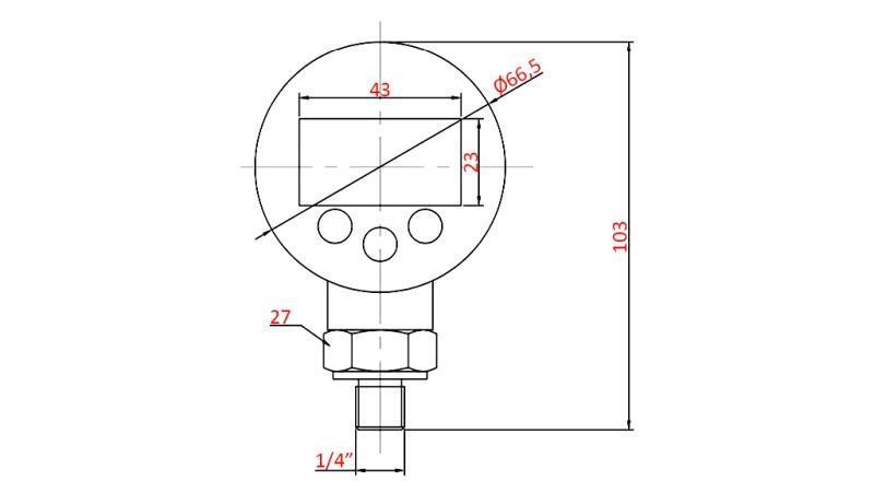 DIGITALE MANOMETER DN63 VERTICAAL 0 - 600 BAR - 1/4
