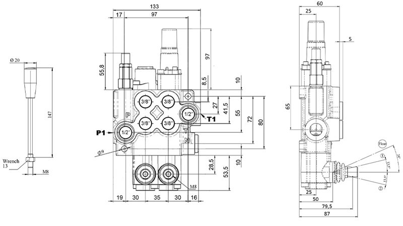 HANDMATIG HYDRAULISCHE VENTIEL MONOBLOCK 2xZ50 + ZWEVENDE FUNCTIE