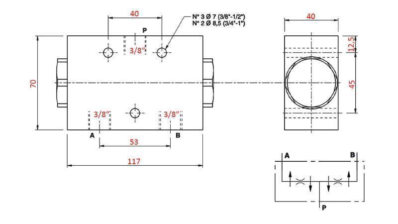 HYDRAULISCHE VERDEELVENTIEL FLOW V1024 DFL 20-32 lit - 3/8 - 250 bar (max.300 bar) METAAL
