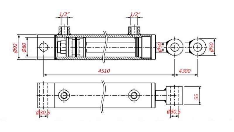 Dubbelwerkende cilinder 40x25x100 met bevestiging