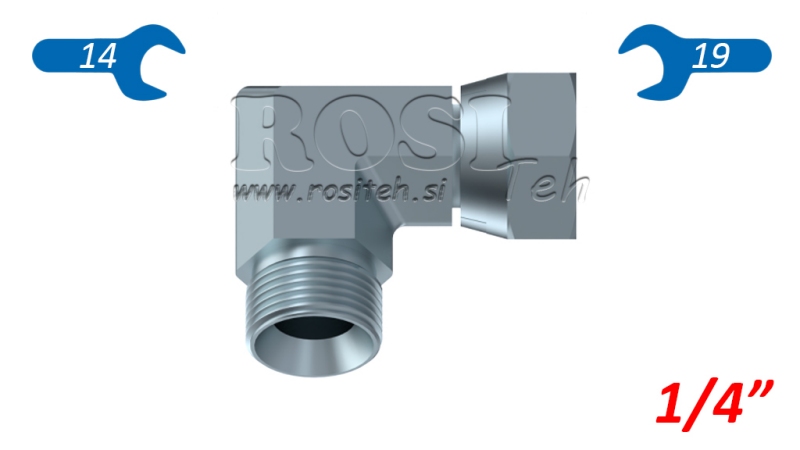 HYDRAULISCHE BOCHT 90° BSP KORTE DRAAIMOERDERS-MAANDE 1/4