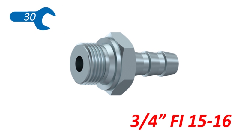 HYDRAULISCHE MANNELIJKE AANSLUITING 3/4 VOOR RUBBER SLANG Φ 15-16