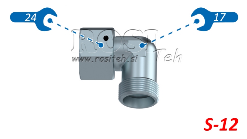 HYDRAULISCHE 90° BOCHT S-12 MET DRAAIMOER M20X1,5