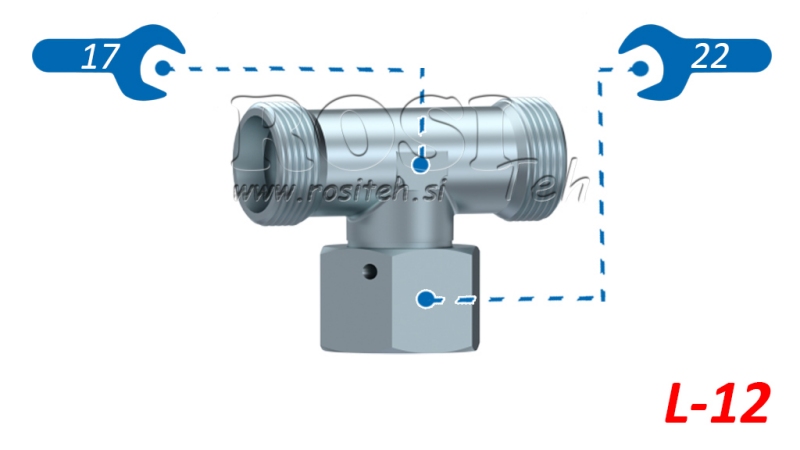 HYDRAULISCHE T-STUK L-12 MET CENTRALE DRAAIMOER M18X1,5