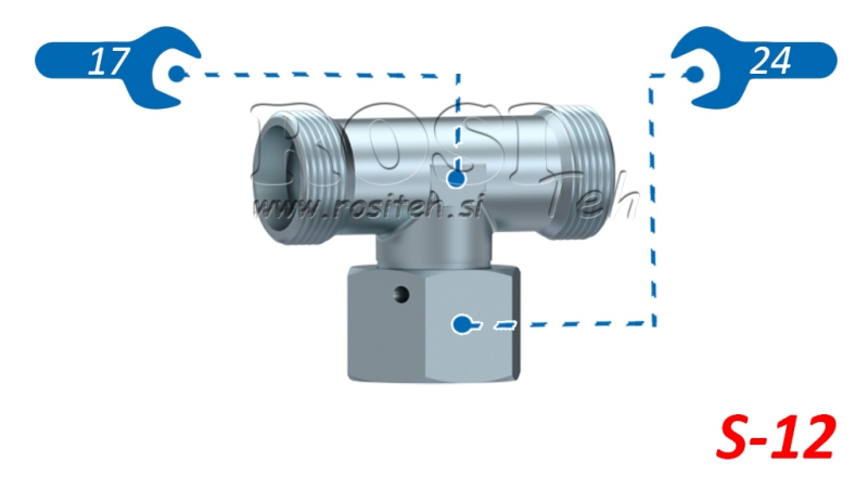 HYDRAULISCHE T-STUK S-12 MET CENTRALE DRAAIMOER M20X1,5