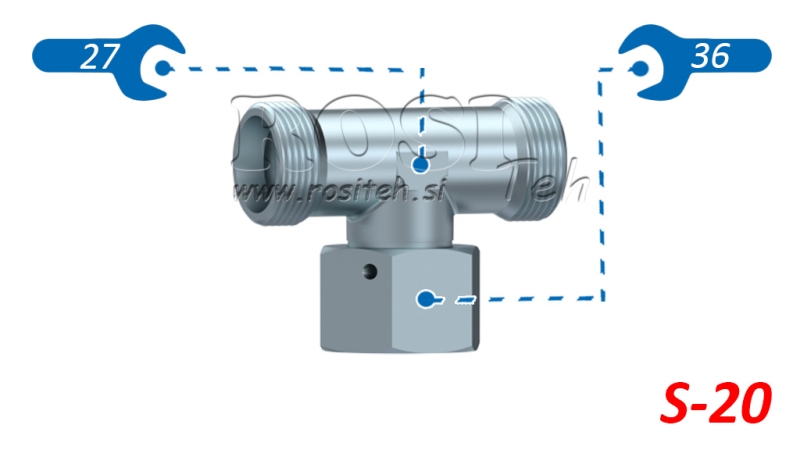 HYDRAULISCHE T-STUK S-20 MET CENTRALE DRAAIMOER M30X2