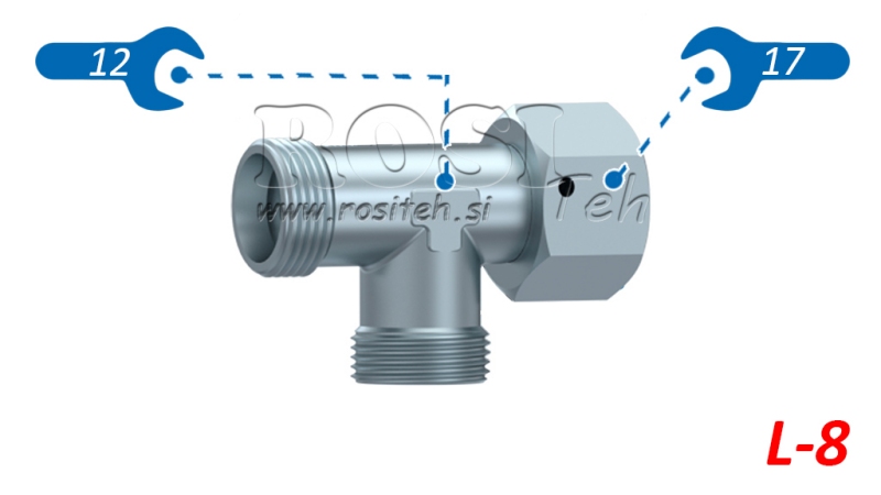 HYDRAULISCHE T-STUK L-8 MET ZIJDELINGSE DRAAIMOER M14X1,5