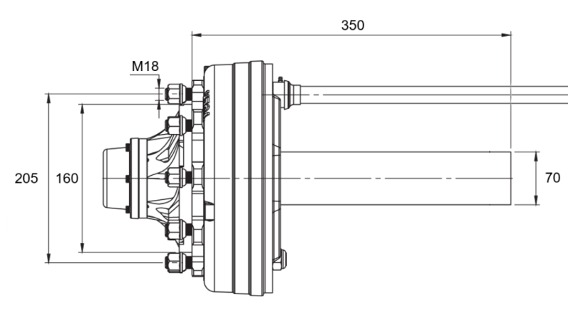 HALFAS MET REMMEN - 3600 kg (6 SCHROEVEN) - 350 mm