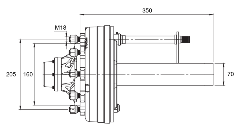 SEMIEJE CON FRENOS - 3600 kg (6 TORNILLOS) - 250 mm