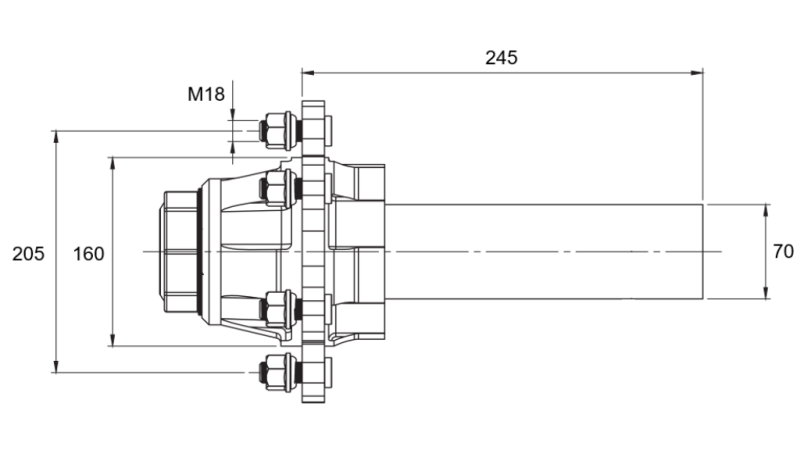 HALFAS ZONDER REMMEN - 3600 kg (6 SCHROEVEN) - 245 mm