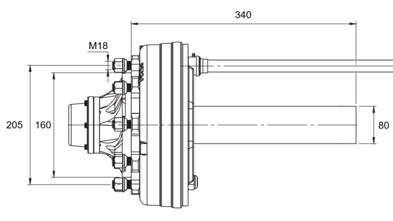 ΗΜΙΑΞΟΝΑΣ ΜΕ ΦΡΕΝΑ - 4400 kg (6 ΒΙΔΕΣ) - 340 mm