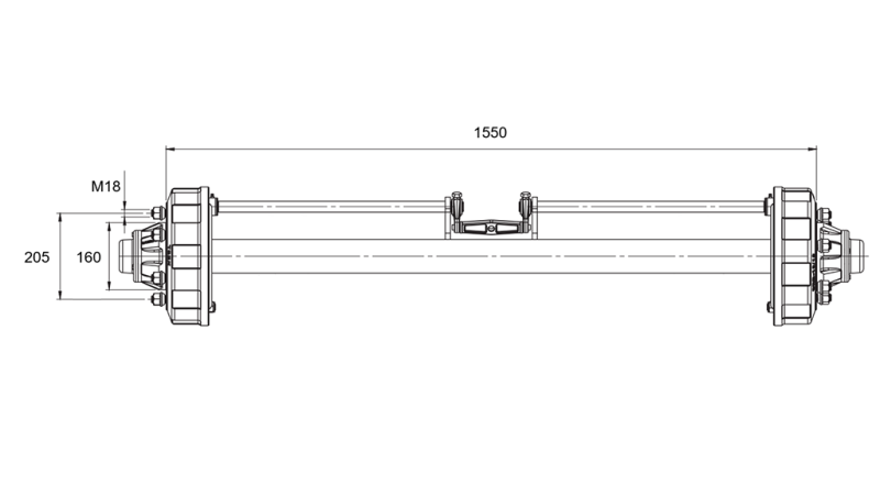 AS VOOR AANHANGWAGEN MET REMMEN (6 SCHROEVEN) - 3800 kg - 1550 mm