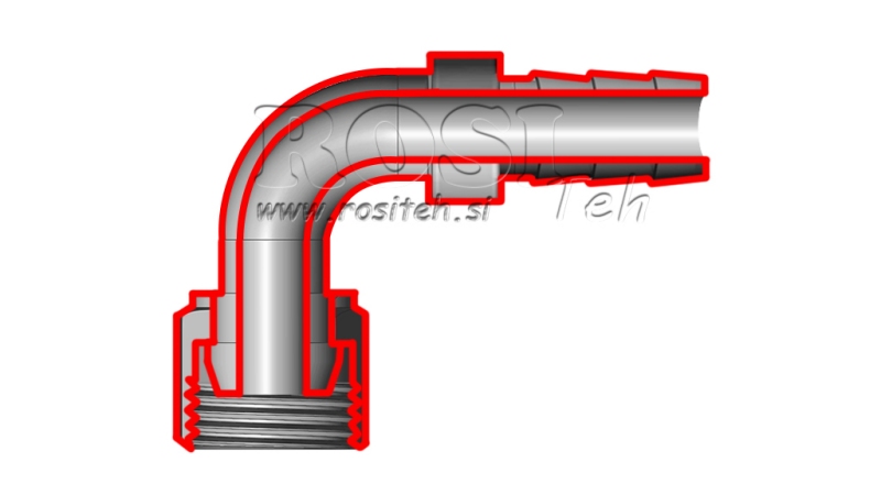 HYDRAULISCHE VROUWELIJKE AANSLUITING 1/2 ELBOW 90° VOOR RUBBER SLANG Φ 15-16