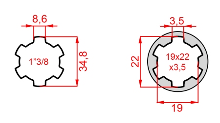 P.T.O. ADAPTER 13/8 19x22x3.5 10 hamba