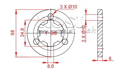 ZAPFWELLENADAPTER MIT FLANSCH 3 LÖCHER UND BOLZEN 1-3/8 (80 mm)