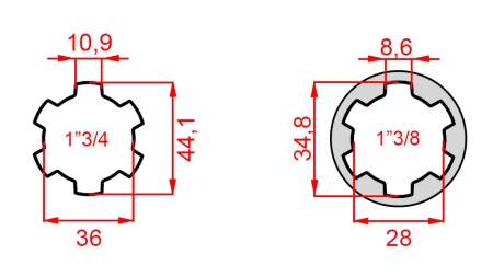 ADAPTADOR CARDÁN CON PASADOR DE 1-3/8 A 1-3/4 (165 mm)