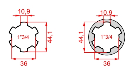 ADATTATORE CARDANICO CON PERNO DA 1-3/4 A 1-3/4 (165 mm)