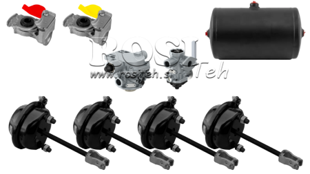 SET VAN LUCHTREMEN VOOR AANHANGER COMPLEET DUBBELE CIRCUIT SYSTEEM 4 CYLINDERS