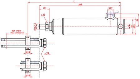 HYDRAULISCHE REMCILINDER MET INTERNE RETOURVEER EN SCHROEFDRAAD 25/70mm