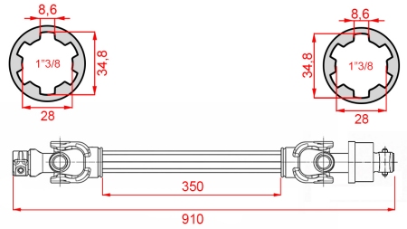 ALBERO CARDANICO ECO 910mm 30-75HP CON RUOTA LIBERA