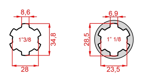 ADATTATORE CARDANICO DA 1-1/8 A 1-3/8 (140 mm)