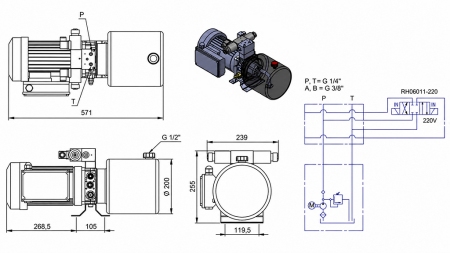MINI HYDRAULISCH KRACHTPAKKET 230V AC (1.5 kW) - 5.8 cc - 8.2 lit/min - tank 6 lit