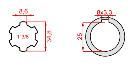 KARDANADAPTER 1-3/8 - AVA fi 25 mm (145 mm)