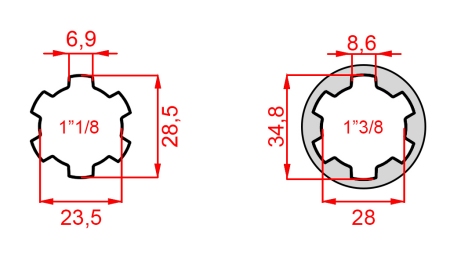 ADAPTADOR CARDÁN DE 1-1/8 A 1-3/8 (140 mm)