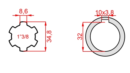KARDANADAPTER 1-3/8 - AVA fi 32 mm (150 mm)