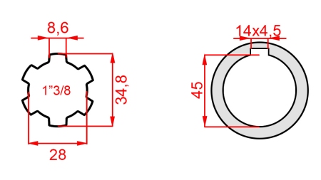 KARDAN ADAPTER 1-3/8 - GAT fi 45 mm (180 mm)