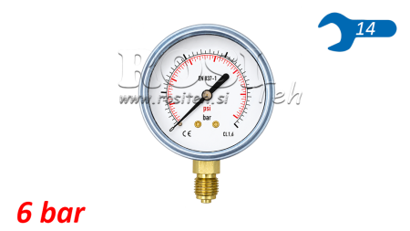 MANOMETER DN63 VERTICAAL 0 - 6 BAR - 1/4