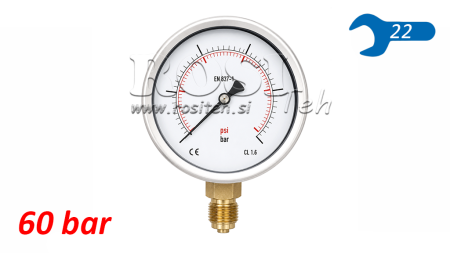MANOMETER DN100 VERTICAAL 0 - 60 BAR - 1/2