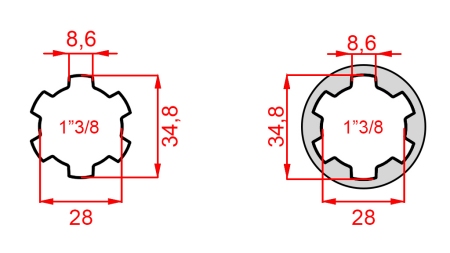 KARDAN ADAPTER VAN 1-3/8 NAAR 1-3/8 (150 mm)
