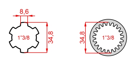 ADAPTADOR CARDÁN DE 1-3/8 (21 ESTRÍAS) A 1-3/8 (150 mm)