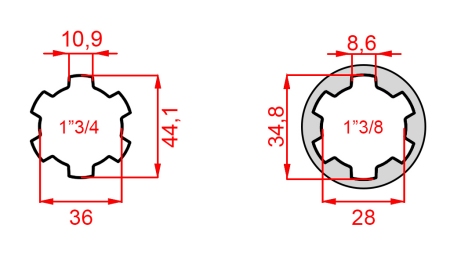 KARDAN ADAPTER VAN 1-3/8 NAAR 1-3/4 (150 mm)