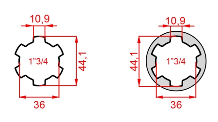 KARDAN ADAPTER VAN 1-3/4 NAAR 1-3/4 (165 mm)