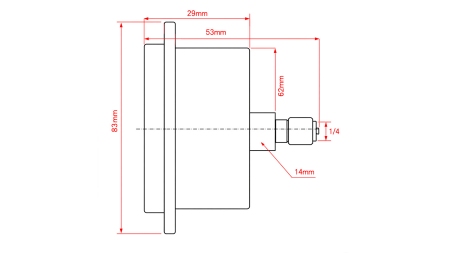 MANOMETER DN63 ACHTER 0 - 400 BAR - 1/4