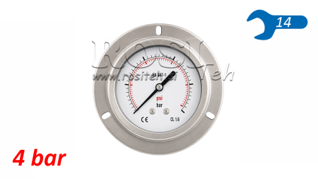 MANOMETER DN63 ACHTER 0 - 4 BAR - 1/4