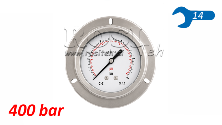 MANOMETER DN63 ACHTER 0 - 400 BAR - 1/4