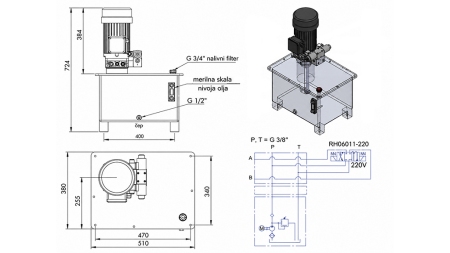 MINI HYDRAULISCH KRACHTPAKKET 380V AC (4 kW) - 8 cc - 12 lit/min - tank 40 lit