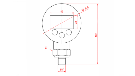 DIGITALE MANOMETER DN63 VERTICAAL 0 - 600 BAR - 1/4