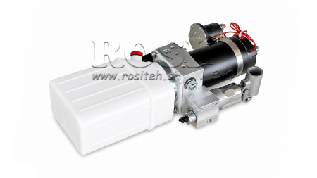 MINI HYDRAULISCHE EENHEID 12V DC - 0.8KW = 0.5CC - 1.5 LITER - ENKELWERKENDE MONTAGE (PVC) MET HANDPOMP