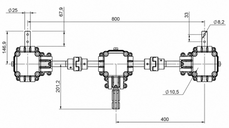 KIT RIDUTTORI CON SISTEMA DI SICUREZZA 1:1,44 (27HP-20kW) PER SPANDILETAME L:800 - ALU