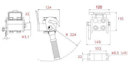 MULTI-FASTER KOPPELING 3-WEG BSP 1/4 VAST DEEL (EEN HENDEL)