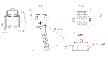 MULTI-FASTER KOPPELING 3-WEG BSP 1/4 MOBIEL DEEL (EEN HENDEL)
