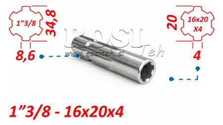 KARDAN ADAPTER VAN 16x20x4 (6 SPLINES) NAAR 1-3/8 (120 mm)