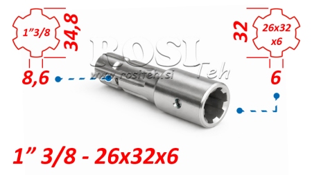 KARDAN ADAPTER VAN 26x32x6 (6 SPLINES) NAAR 1-3/8 (145 mm)